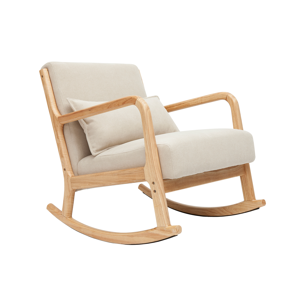Rocking chair scandinave en tissu effet velours beige et bois clair DERRY vue1