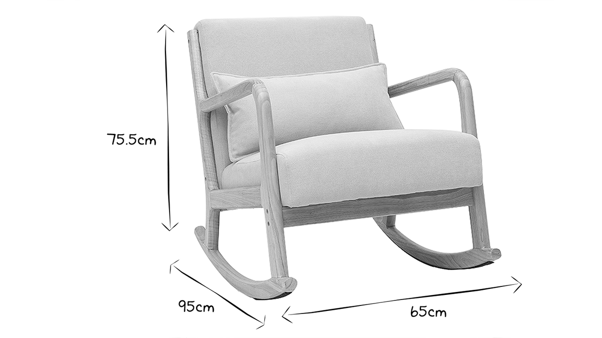 Rocking chair scandinave en tissu effet velours beige et bois clair