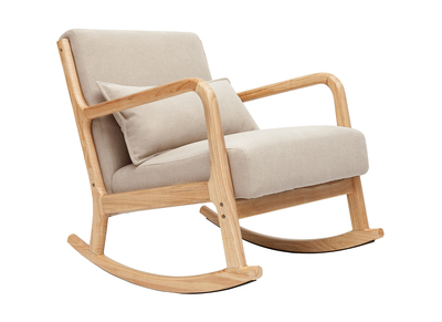 Rocking chair scandinave en tissu effet velours beige et bois clair massif DERRY