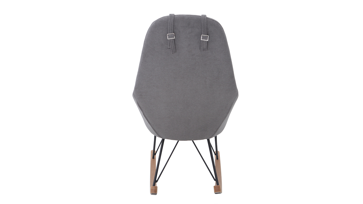 Rocking chair scandinave en tissu effet velours gris, métal noir et bois clair JHENE