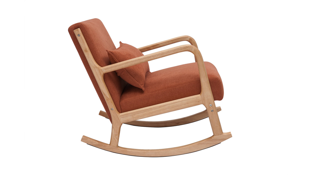 Rocking chair scandinave en tissu effet velours terre brle et bois clair massif DERRY