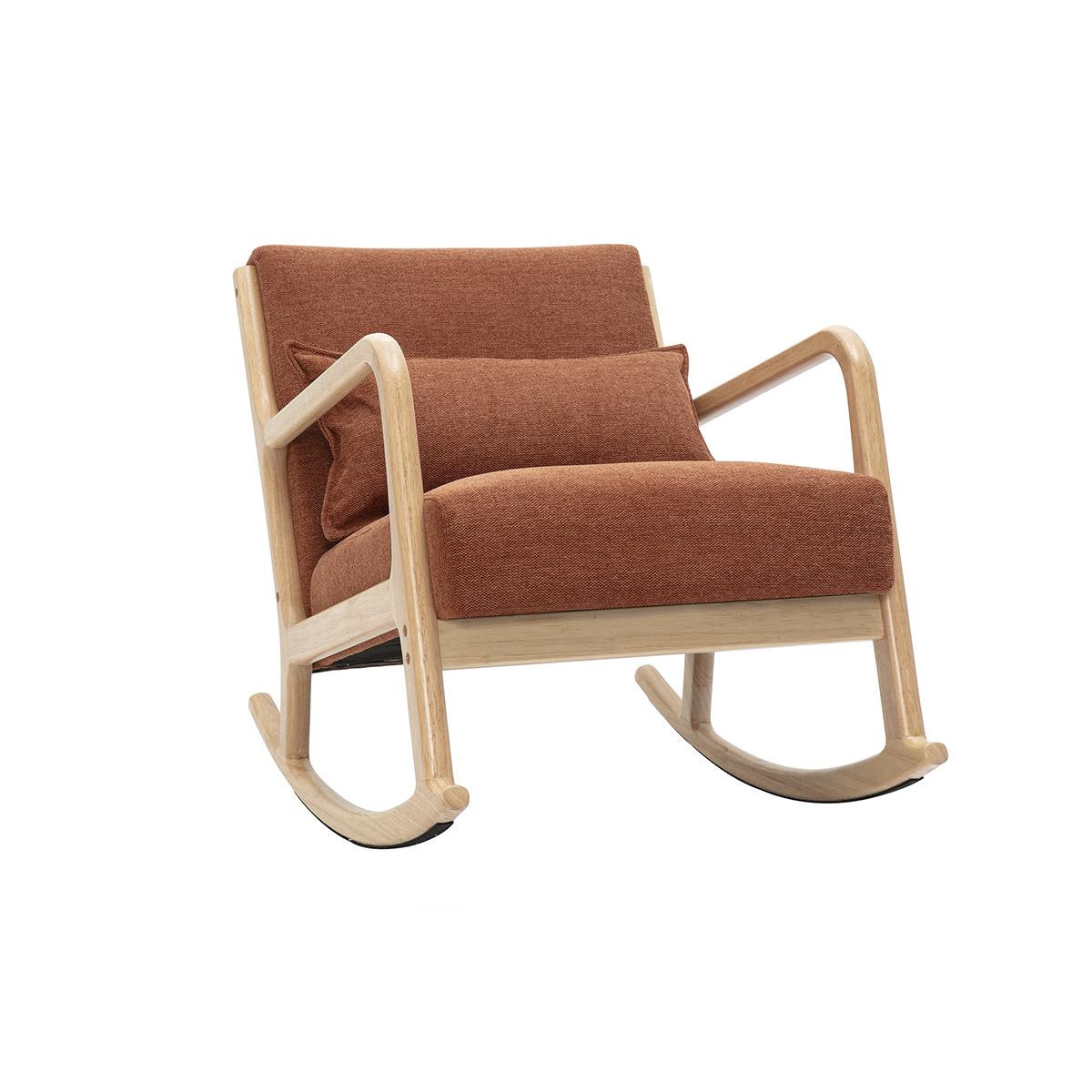 Rocking chair scandinave en tissu effet velours terre brûlée et bois clair massif DERRY Rocking chair scandinave en tissu effet velours terre brûlée et bois clair massif DERRY