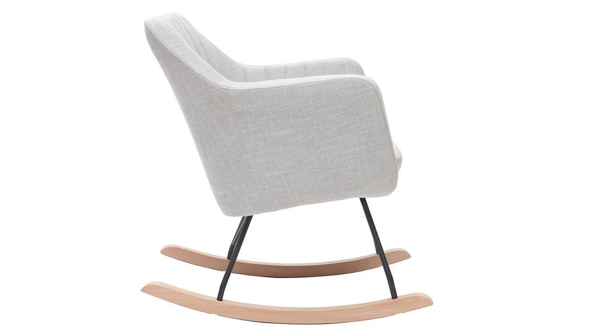 Rocking chair scandinave en tissu gris clair, métal noir et bois clair ALEYNA