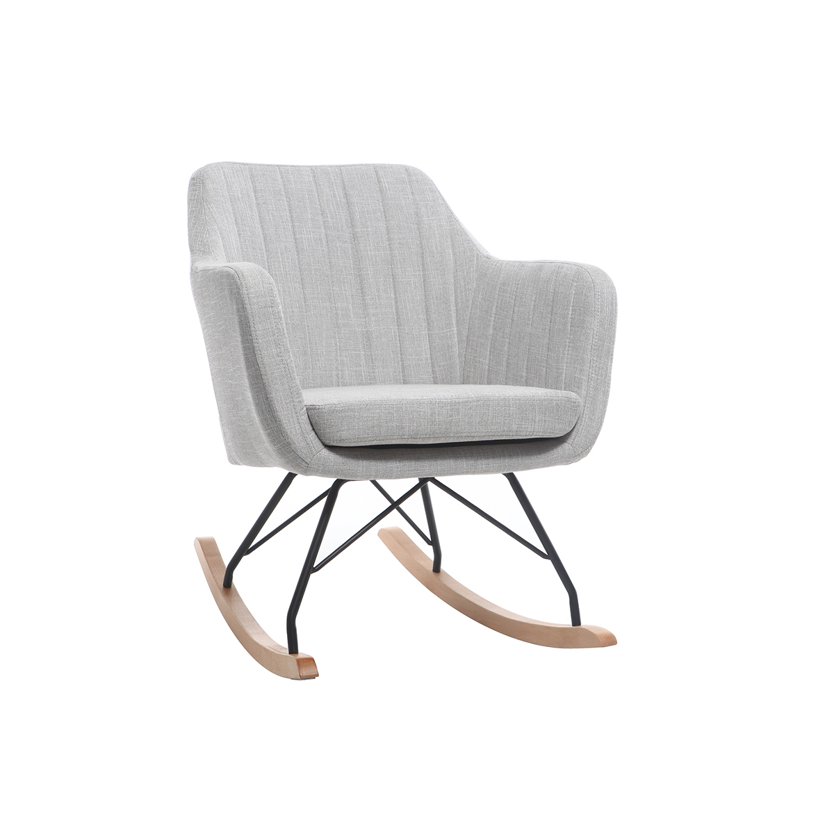Rocking chair scandinave en tissu gris clair, métal noir et bois clair ALEYNA vue1