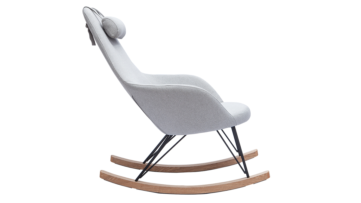 Rocking chair scandinave en tissu gris, métal noir et bois clair JHENE