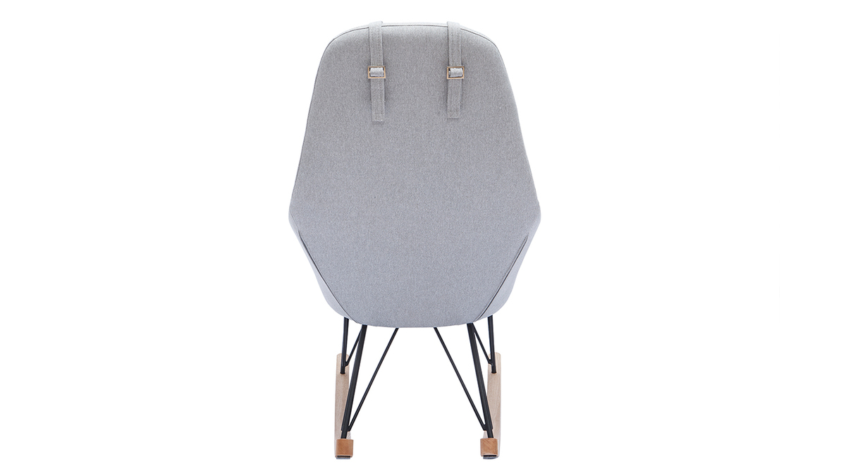 Rocking chair scandinave en tissu gris, métal noir et bois clair JHENE