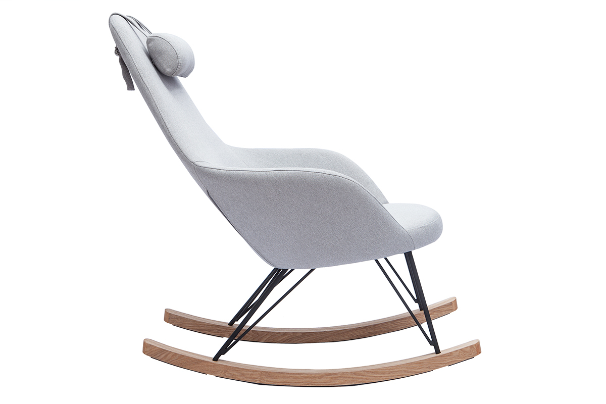 Rocking chair scandinave en tissu gris, mtal noir et bois clair JHENE