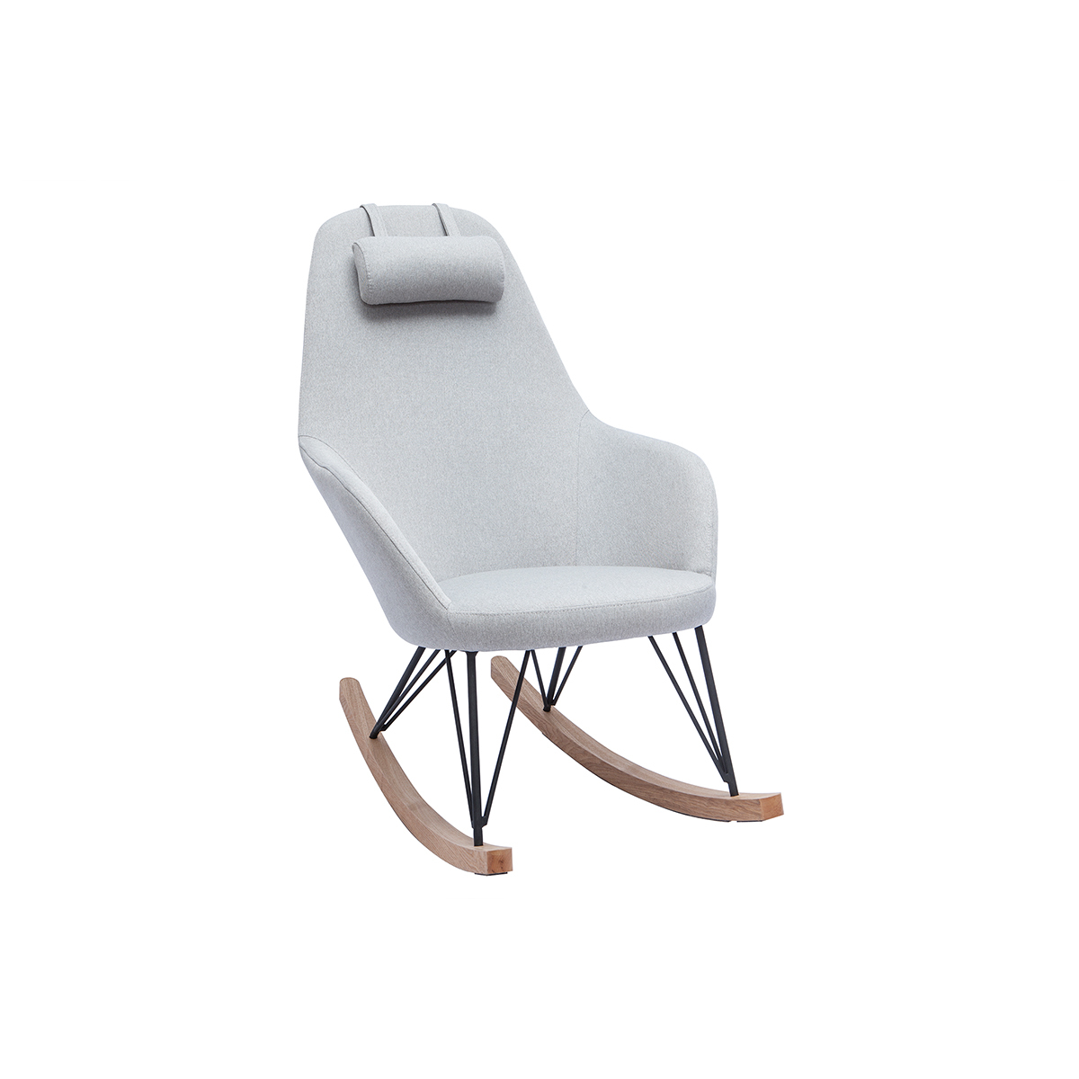 Rocking chair scandinave en tissu gris, métal noir et bois clair JHENE vue1
