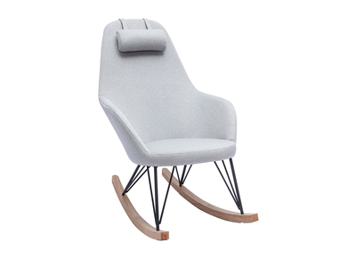 Rocking chair scandinave en tissu gris, métal noir et bois clair JHENE