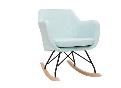 Rocking chair scandinave en tissu menthe à l'eau, métal noir et bois clair ALEYNA