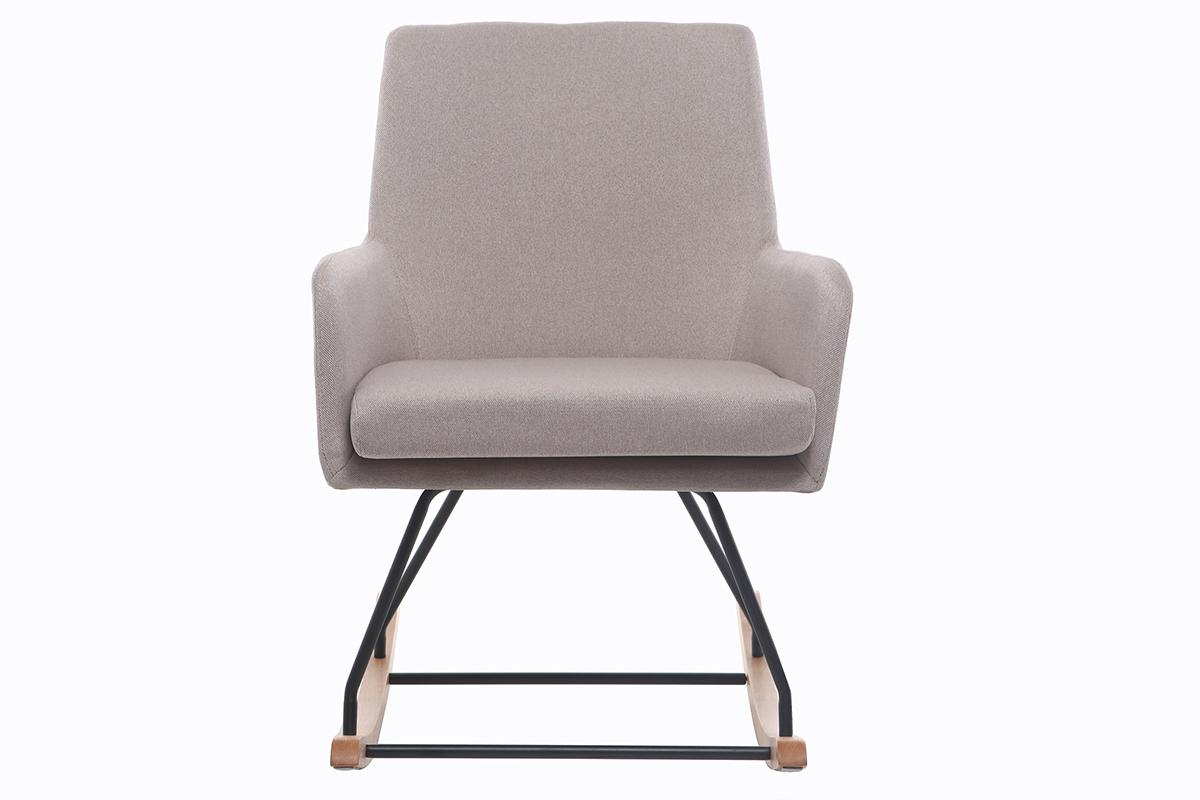 Rocking chair scandinave en tissu naturel, m�tal noir et bois clair SHANA