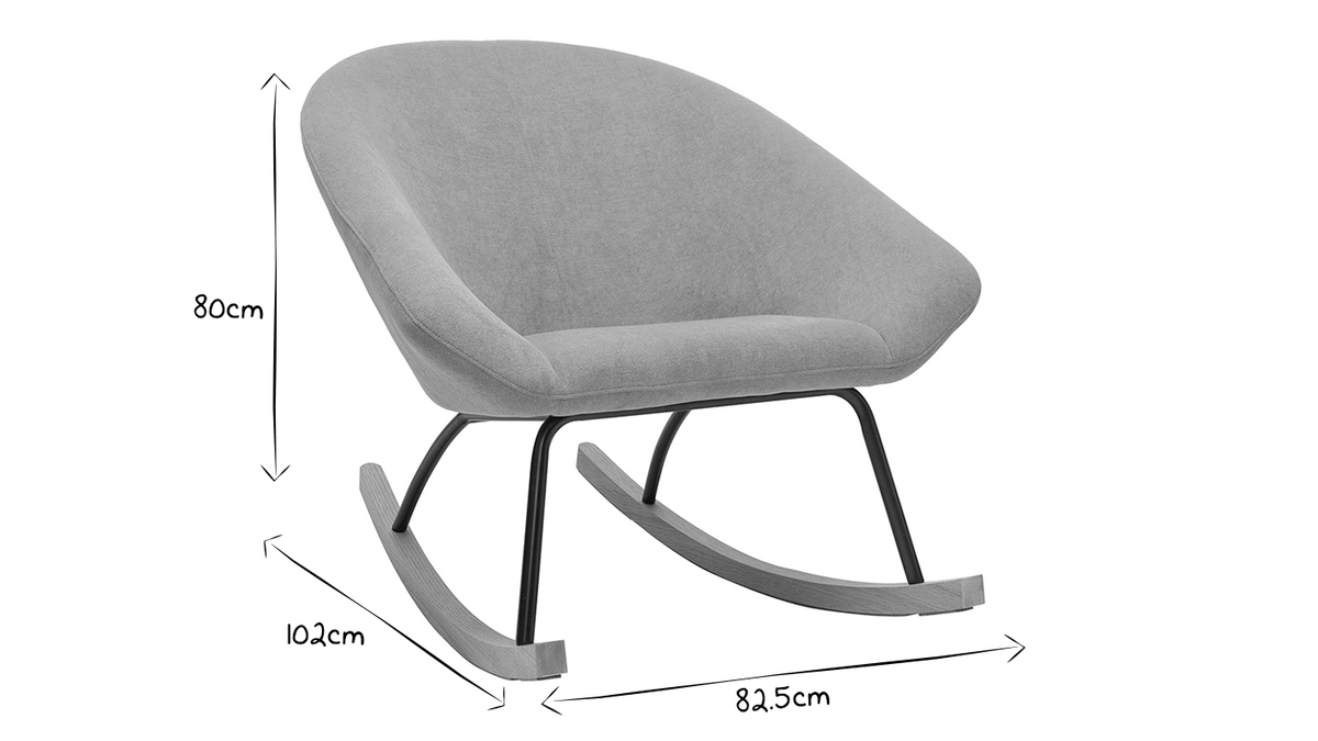 Rocking chair tissu effet velours gris KOK