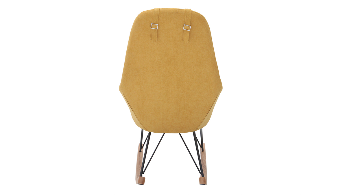 Rocking chair tissu effet velours jaune moutarde avec pieds métal et bois JHENE