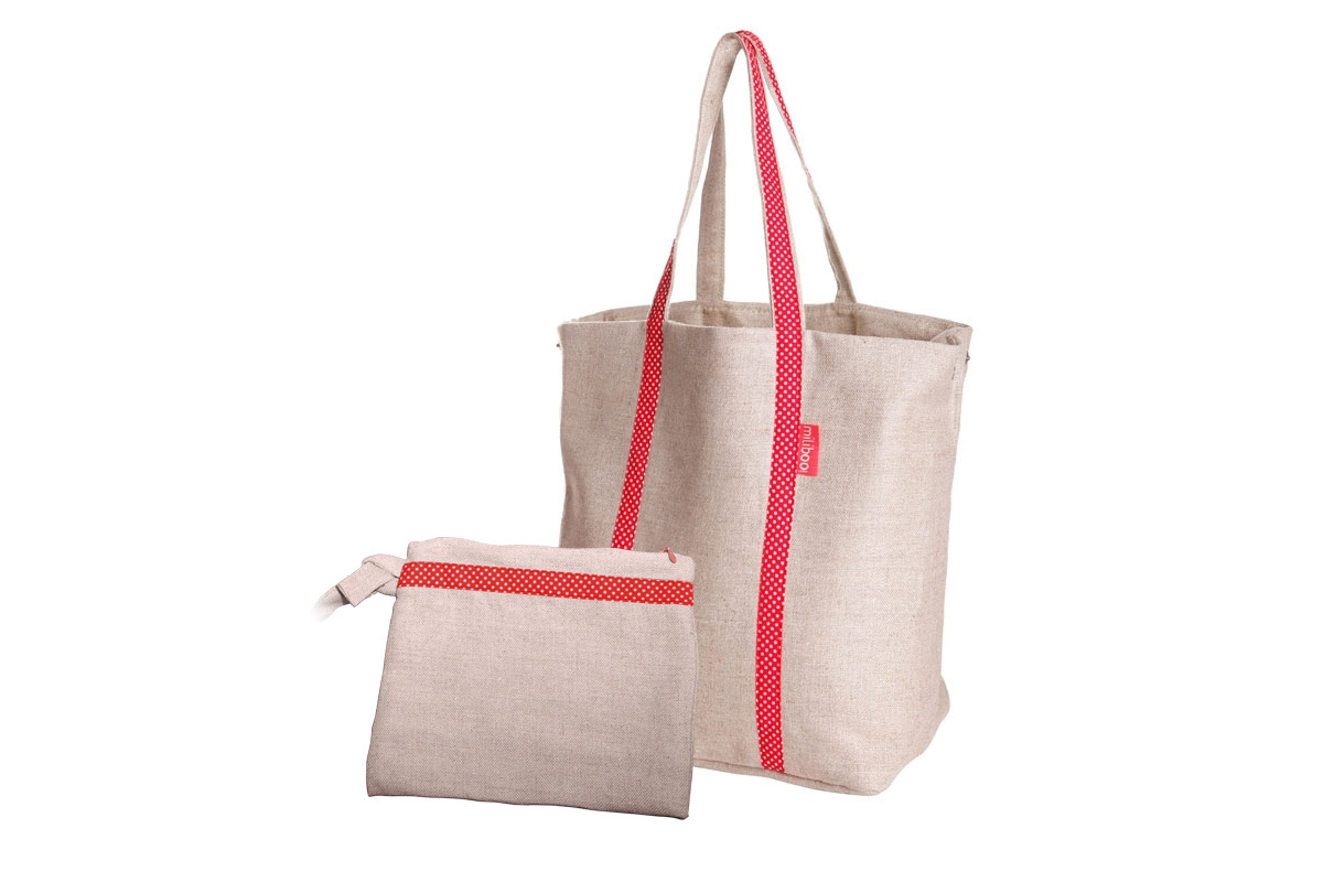 Sac shopping lin naturel et rouge MILIBOO