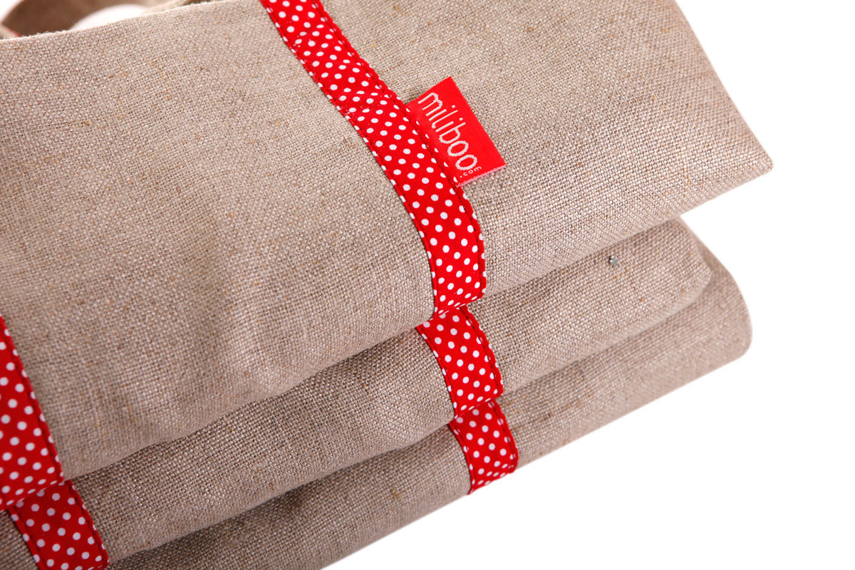 Sac shopping lin naturel et rouge MILIBOO