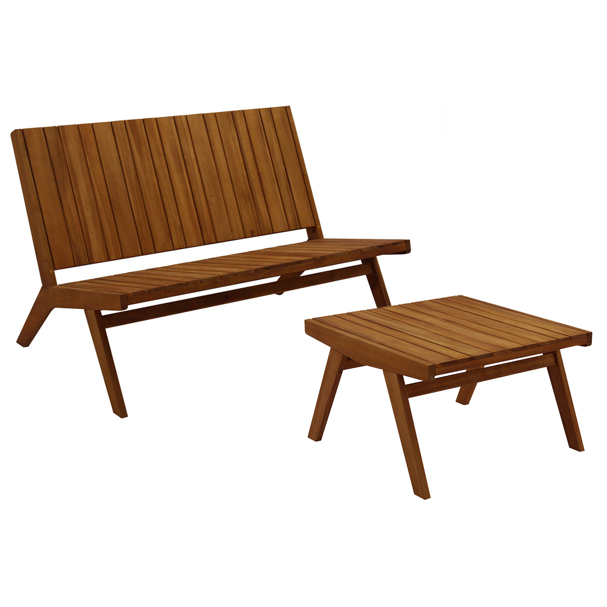 Salon de jardin banc 2 places et table basse en bois massif TIDAK