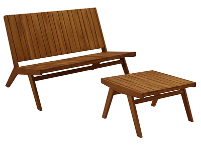 Salon de jardin banc 2 places et table basse en bois massif TIDAK