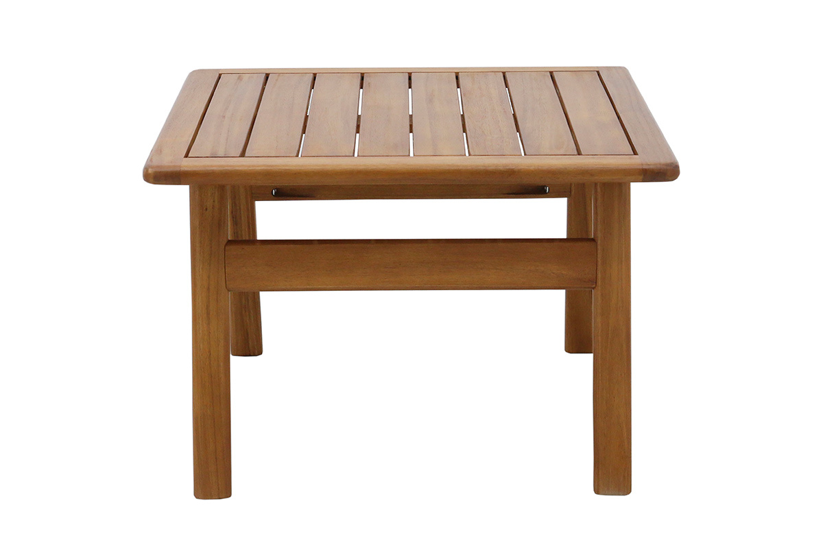 Table basse carr�e en bois massif d'acacia, vue de face.