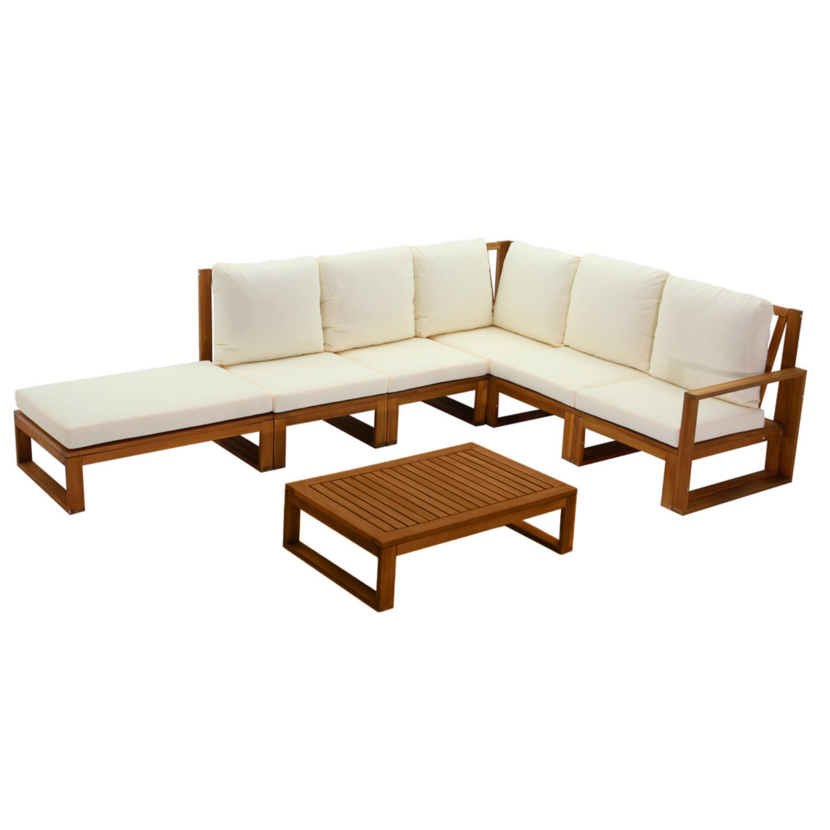 Salon de jardin d'angle 6-8 places en bois massif avec coussins déhoussables beige naturel SALSA Salon de jardin d'angle 6-8 places en bois massif avec coussins déhoussables beige naturel SALSA