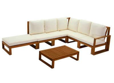 Salon de jardin d'angle 6-8 places en bois massif avec coussins déhoussables beige naturel SALSA