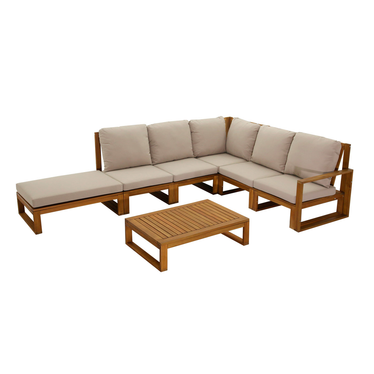 Salon de jardin d'angle 6-8 places en bois massif avec coussins déhoussables taupe SALSA Salon de jardin d'angle 6-8 places en bois massif avec coussins déhoussables taupe SALSA