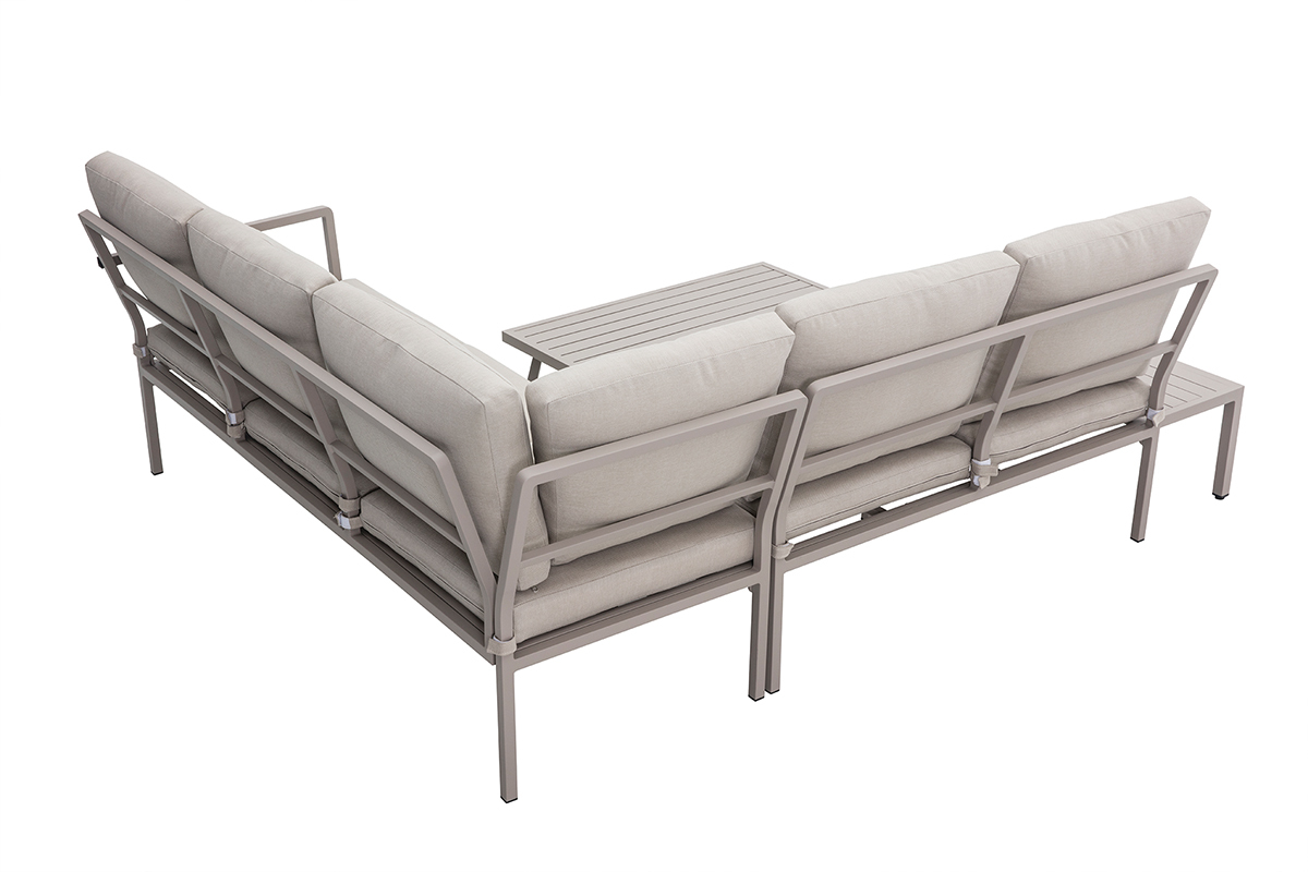 Salon de jardin d'angle en aluminium et tissu taupe SAIGON