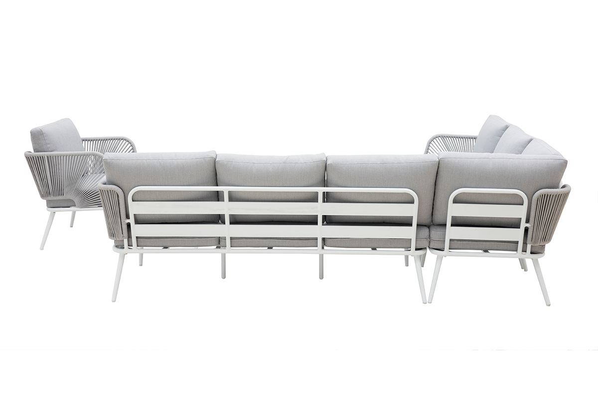 Salon de jardin en aluminium blanc, cordes et tissu gris clair HALONG