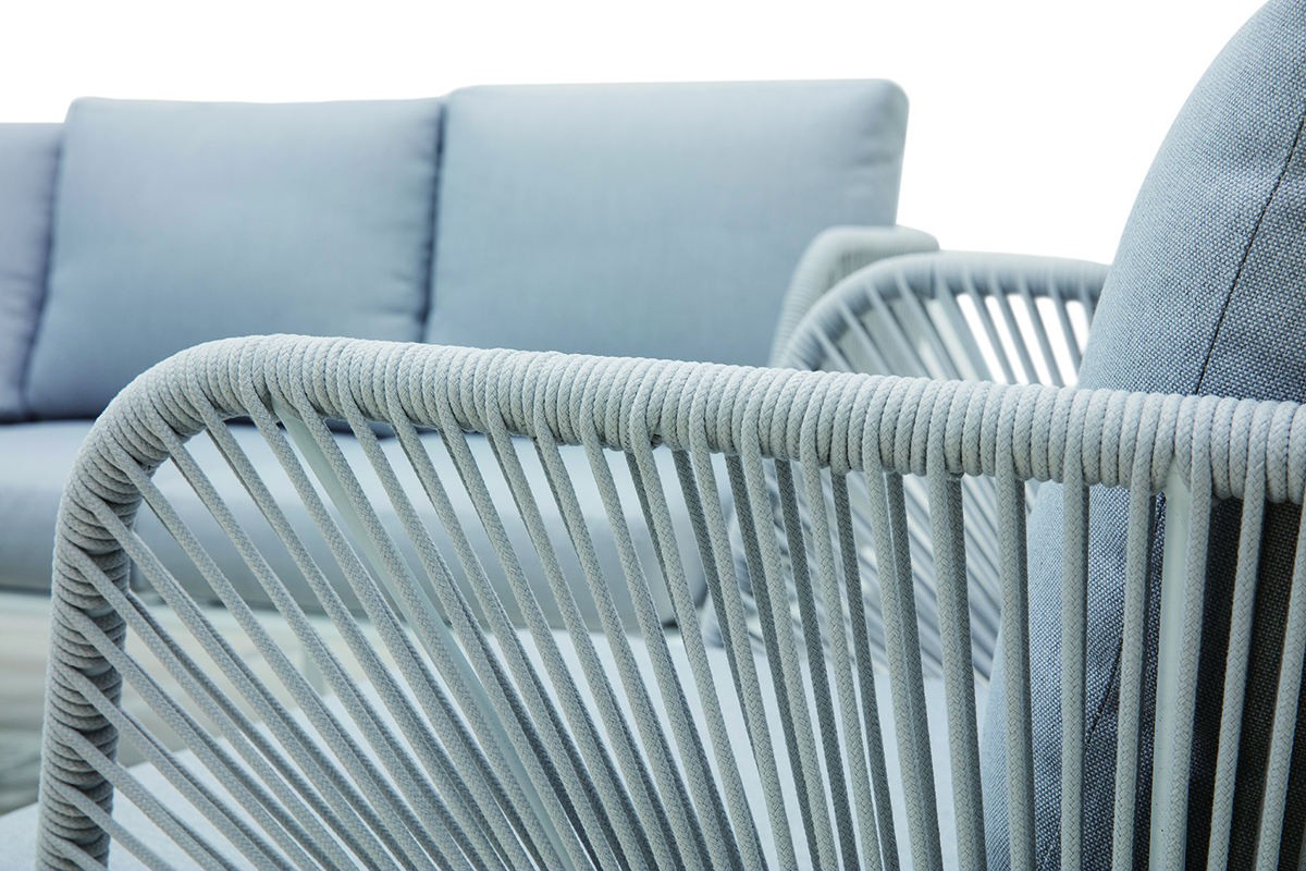 Salon de jardin en aluminium blanc, cordes et tissu gris clair HALONG