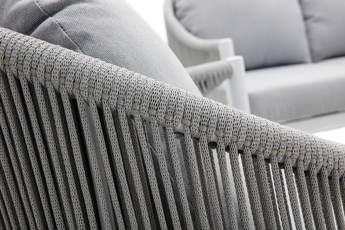 Salon de jardin en aluminium blanc et cordes et tissu gris clair LIMA
