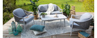 Salon de jardin en aluminium blanc et cordes et tissu gris clair LIMA