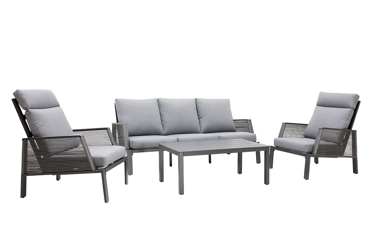 Salon de jardin en aluminium et cordes grises LAGOS