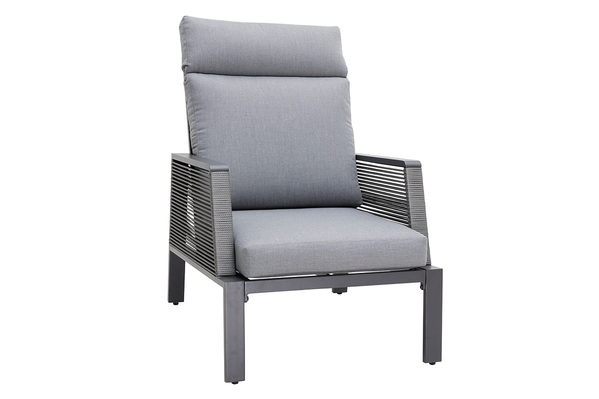 Salon de jardin en aluminium et cordes grises LAGOS