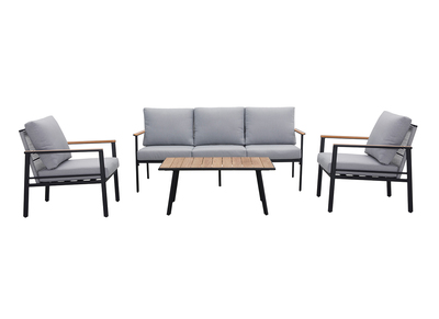 Salon de jardin en aluminium noir, cordes et tissu gris clair USHUAIA