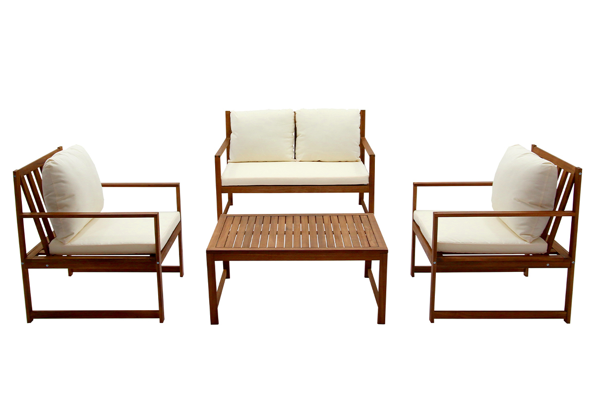 Salon de jardin en bois massif et coussins dhoussables beige COSTA