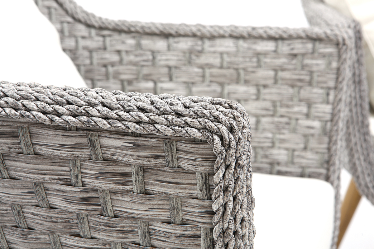 Salon de jardin en rsine tresse avec table basse gris et bois AJACCIO