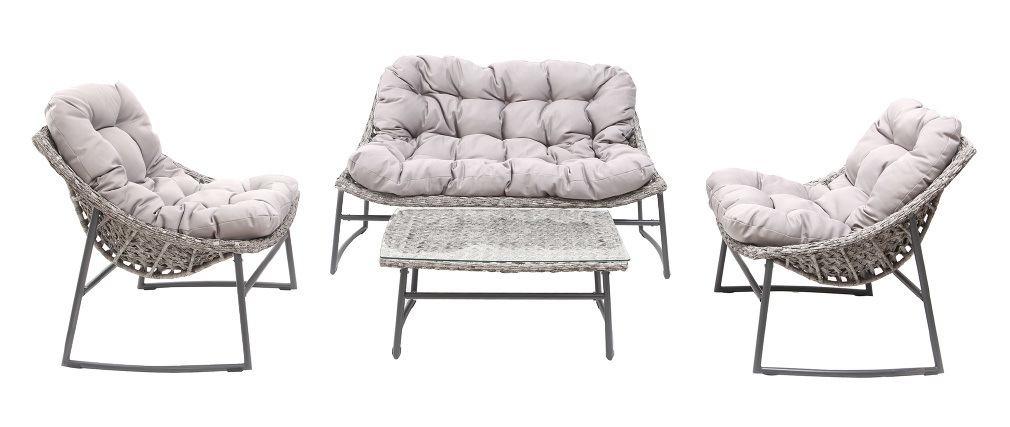 Salon De Jardin En Resine Tressee Gris Avec Table Basse Comfy Miliboo