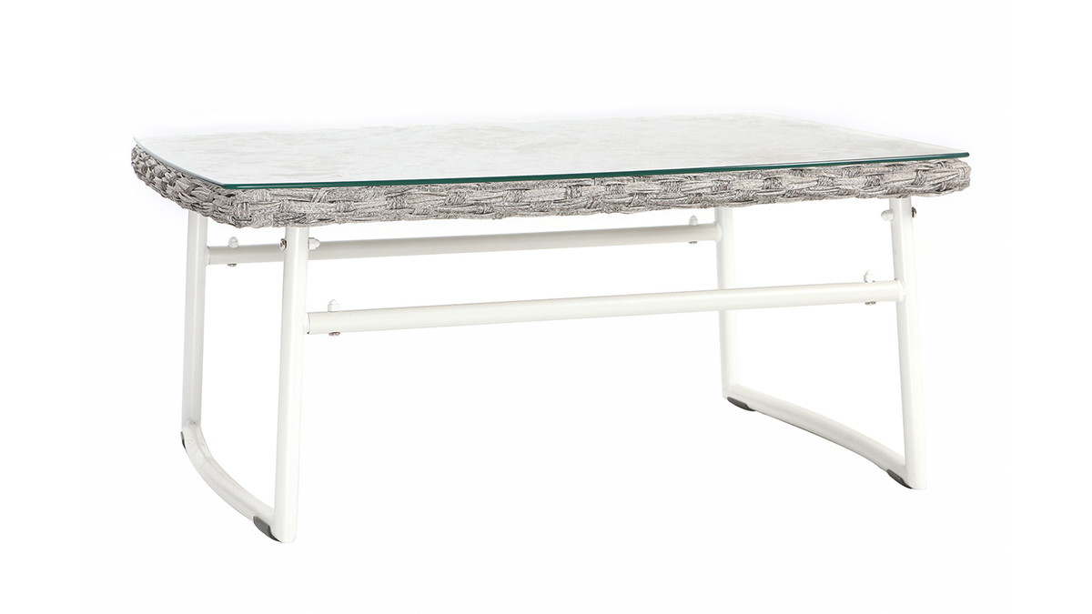Salon de jardin en rsine tresse gris et blanc avec table basse COMFY