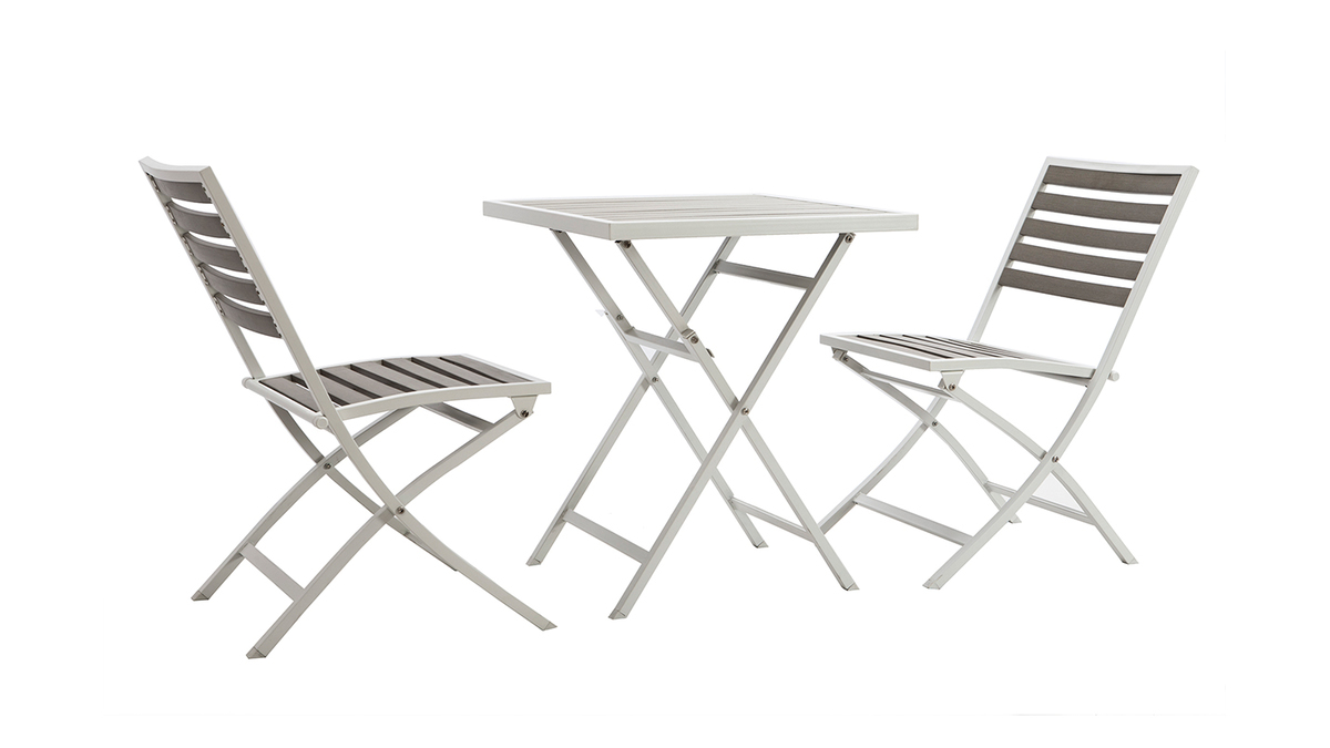 Salon de jardin pliable avec table et 2 chaises blanc et gris MOJITO