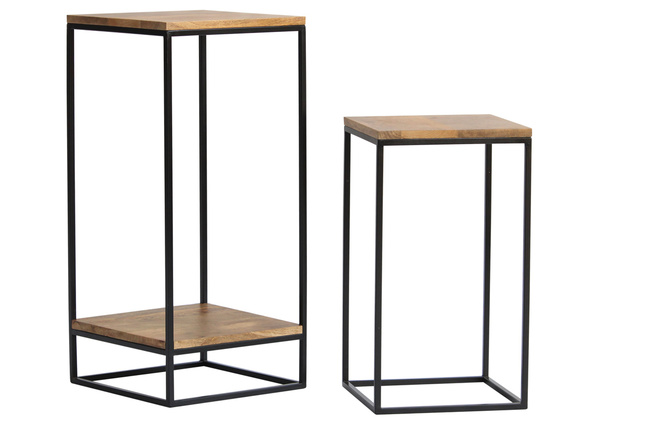 Sellettes gigognes en bois manguier massif et métal noir L34 cm (lot de 2) IGGY