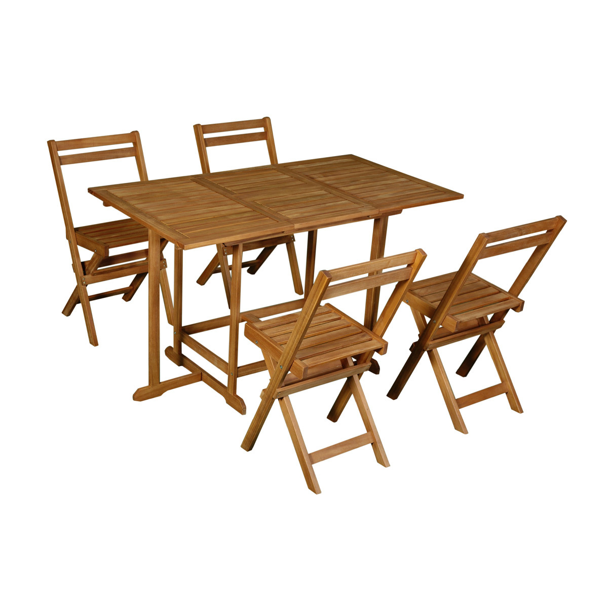 Set d'une table extensible avec rangements et de 4 chaises pliantes en bois massif CARMEN Set d'une table extensible avec rangements et de 4 chaises pliantes en bois massif CARMEN