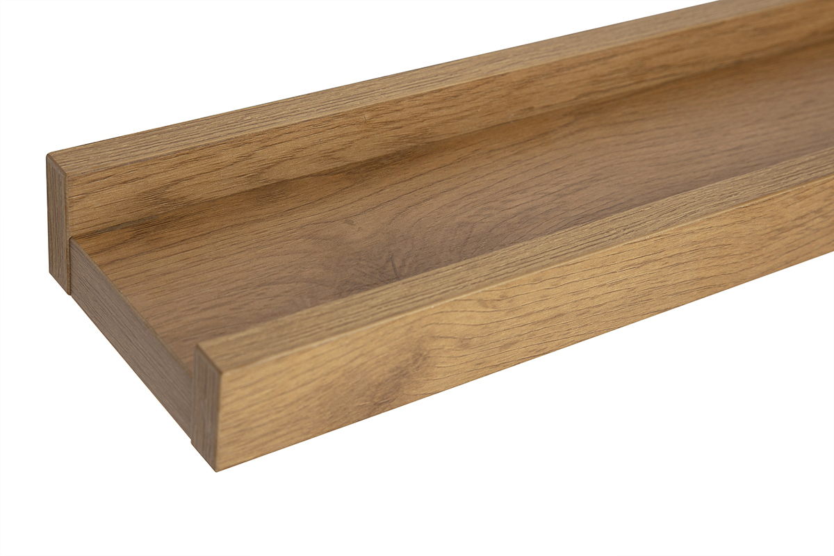 Support mural en bois clair chne, vue zoom de ct.