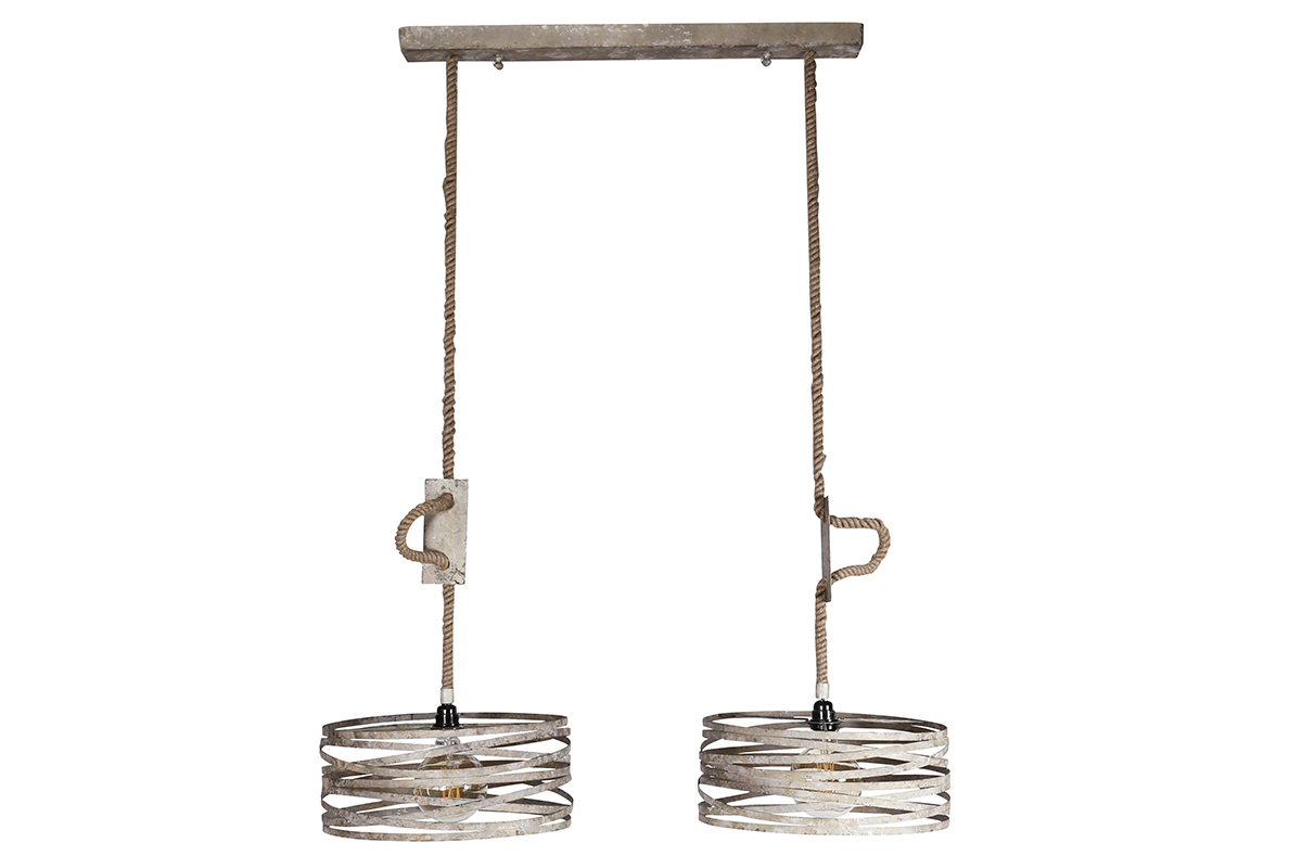Suspension 2 lampes avec corde en zinc vieilli ROPE