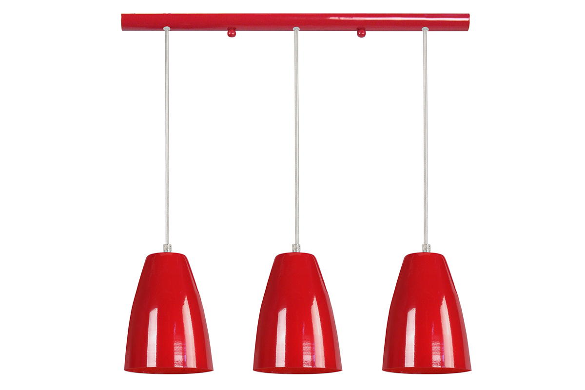 Suspension barre design 3 lumires rouge FRIDAY