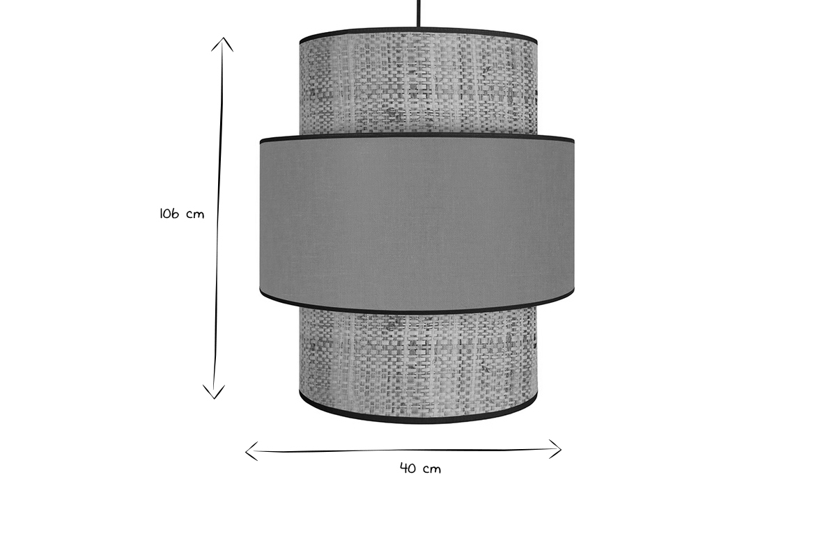 Suspension bi-mati�re en jute naturel et tissu jaune moutarde D40 cm CHILL