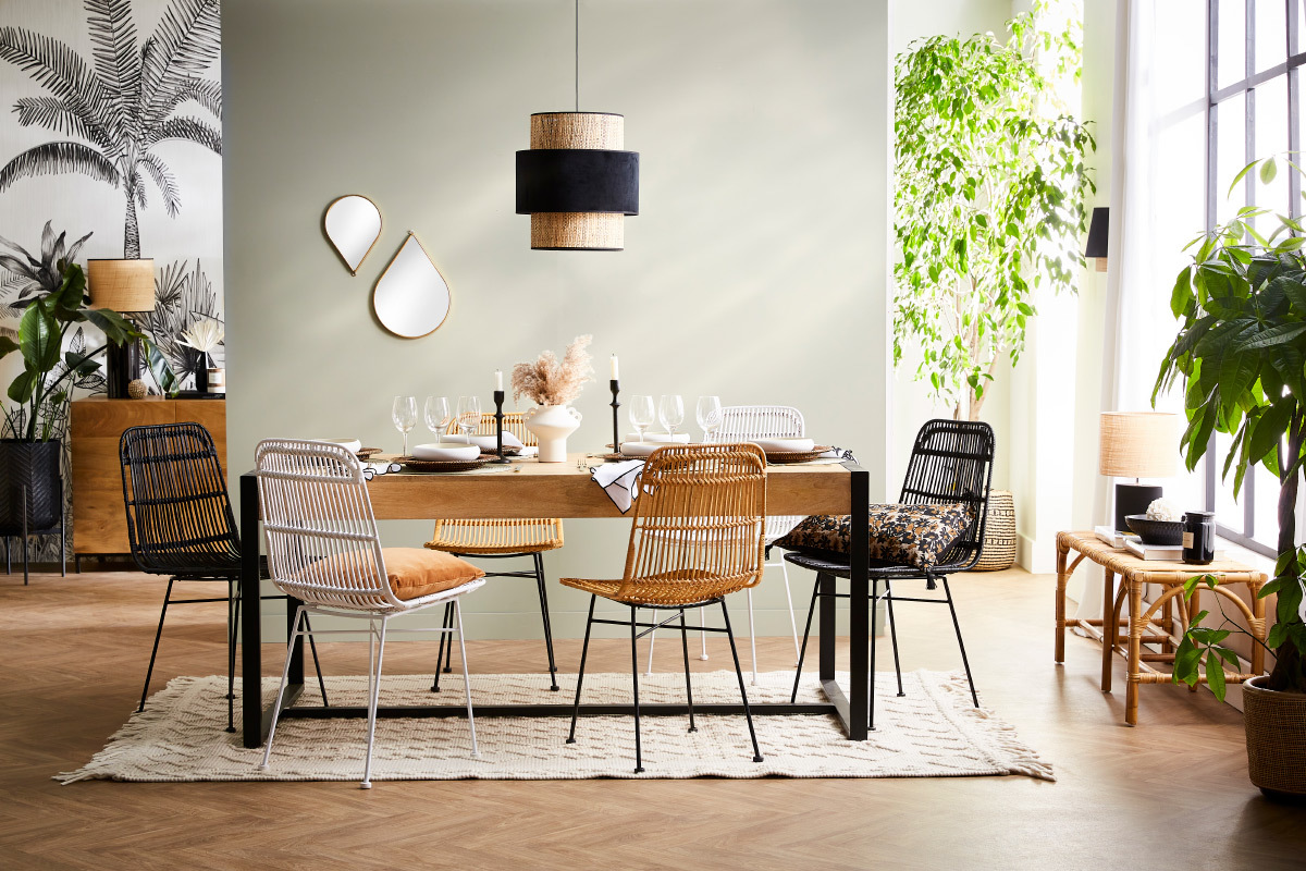 Suspension bi-mati�re en jute naturel et tissu velours noir D40 cm CHILL