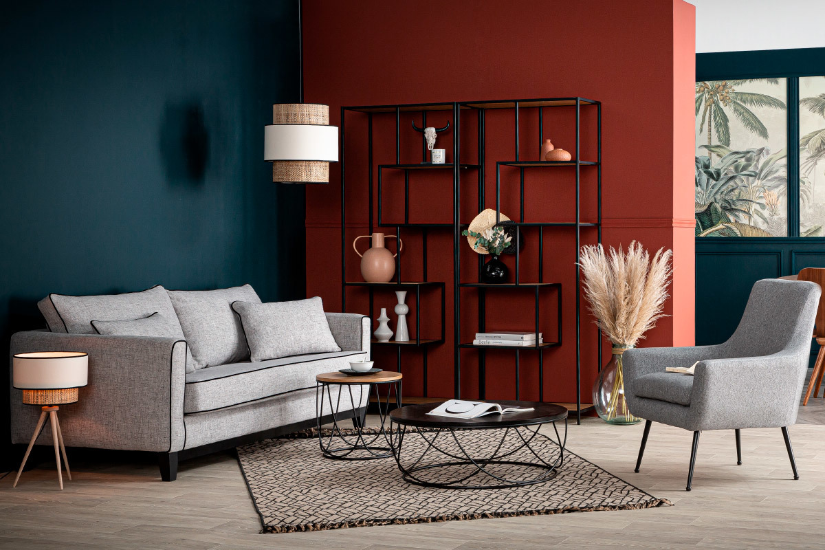 Suspension bimati�re jute et tissu naturel D40 cm CHILL