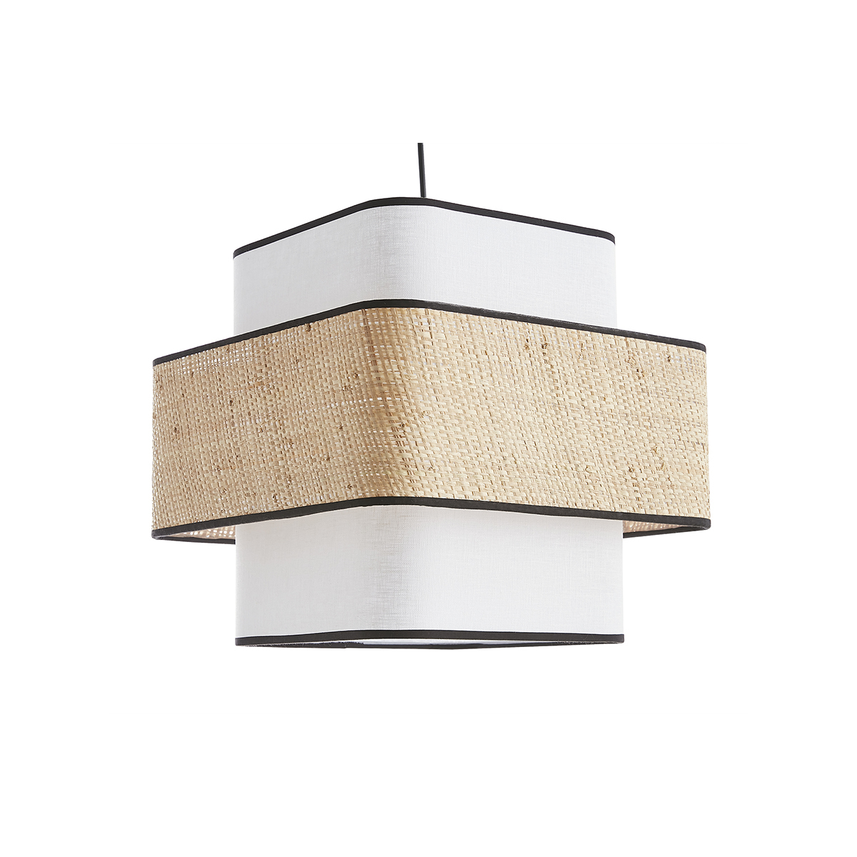 Suspension cube en tissu lin blanc et rabane naturelle L35 cm TERA Suspension cube en tissu lin blanc et rabane naturelle L35 cm TERA