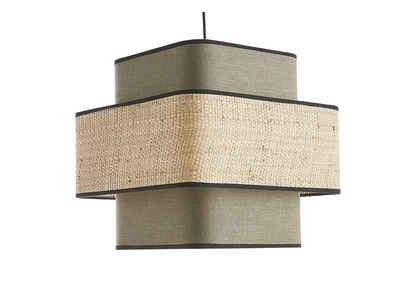 Suspension cube en tissu lin vert kaki et rabane naturelle L35 cm TERA