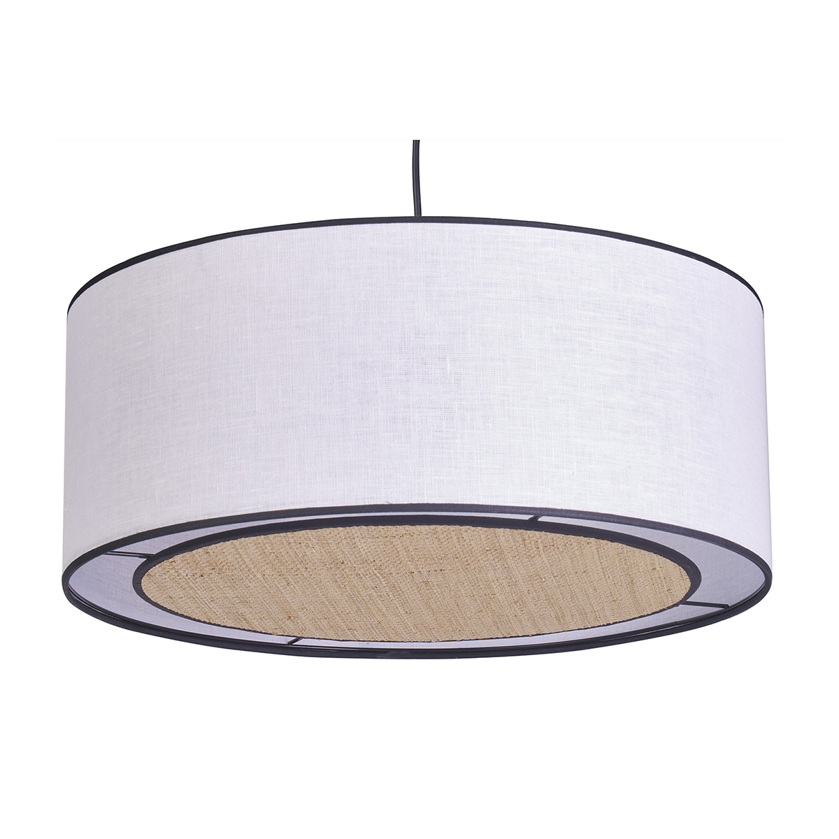 Suspension cylindrique en lin blanc et rabane naturelle D50 cm TRAVES Suspension cylindrique en lin blanc et rabane naturelle D50 cm TRAVES
