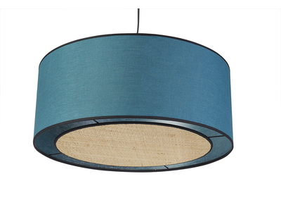 Suspension cylindrique en lin bleu paon et rabane naturelle D50 cm TRAVES